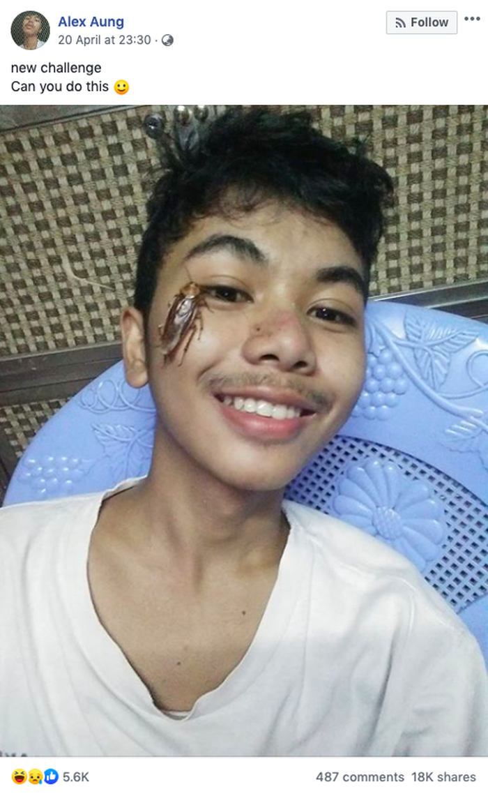 Alex Yung remaja pertama yang melakukan tantangan kecoak.