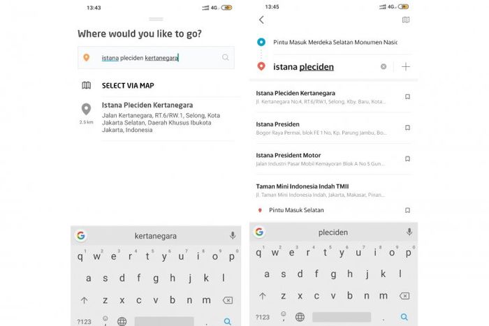 Alamat Prabowo di Aplikasi Gojek