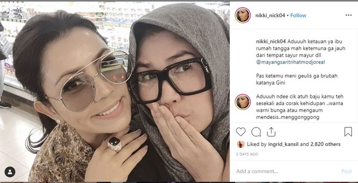 Nicky Astria saat bertemu Mayangsari di tempat jual sayur.