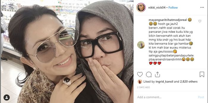 Komentar Mayangsari dipostingan Nicky Astria.