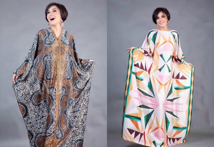 Yuni Shara mengenakan kaftan
