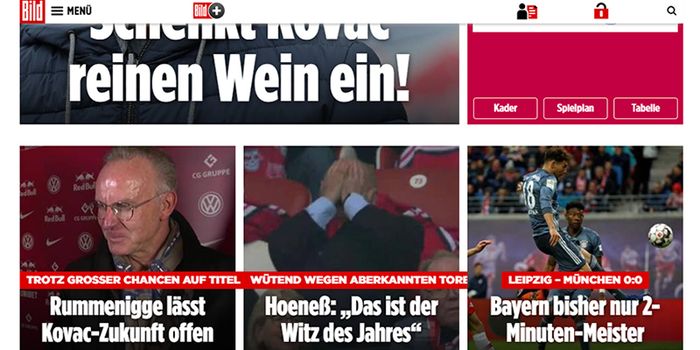 Tangkapan layar dari kanal Bayern Muenchen pada laman media Jerman, BILD .