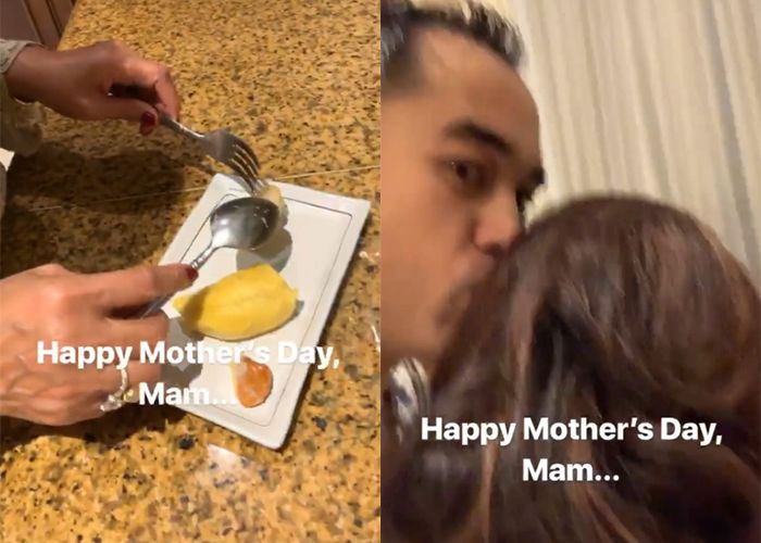 Ibu Ardi Bakrie makan durian dengan sendok