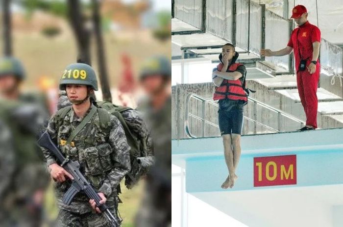 Minho mengikuti latihan militer.