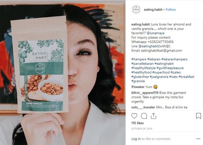 Produk granola Luna Maya bermerek Eating Habit