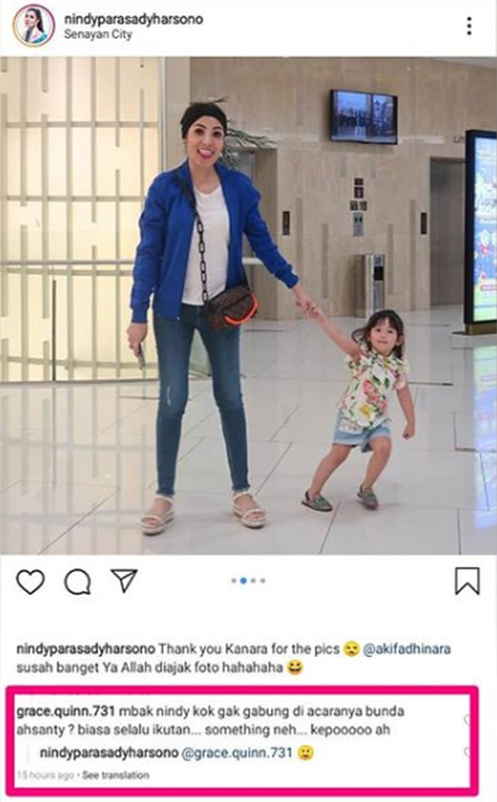Balasan Nindy pada warganet