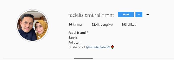 Pekerjaan Fadel Islami, suami Muzdalifah
