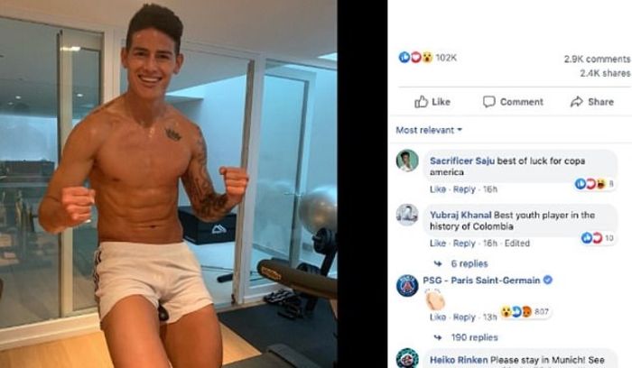 Postingan James Rodriguez yang dikomentari oleh PSG.