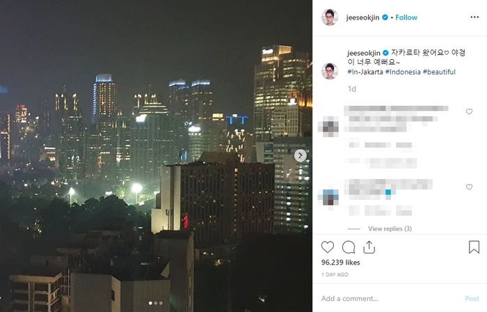Tangkapan layar unggahan Ji Suk Jin.