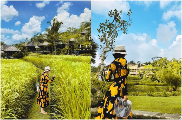 Syahrini saat tengah berlibur ke Bali dan pakai tas mirip Nia Ramadhani