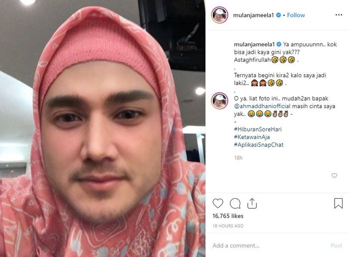 Unggahan Mulan Jameela yang dibilang mirip Saipul Jamil.