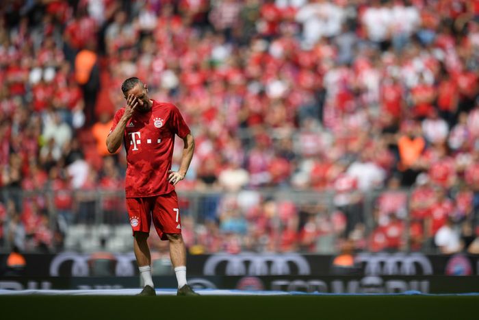 Franck Ribery dengan sedih menjalani laga terakhir bersama Bayern Muenchen saat menjamu Eintracht Frankfurt di Allianz Arena, 18 Mei 2019.