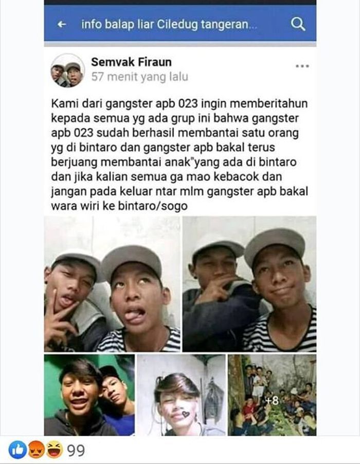 Pesan ancaman geng motor.