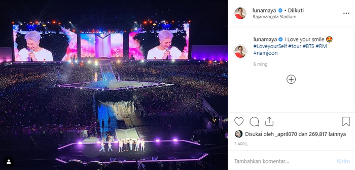 Luna Maya nonton konser BTS di Thailand sendirian. 