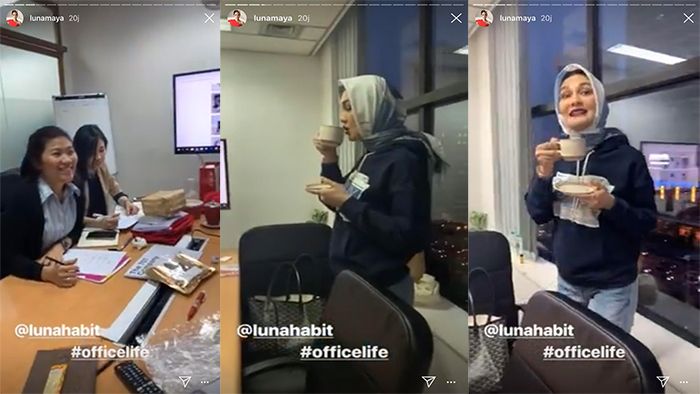 Luna Maya kenakan hijab saat buka puasa