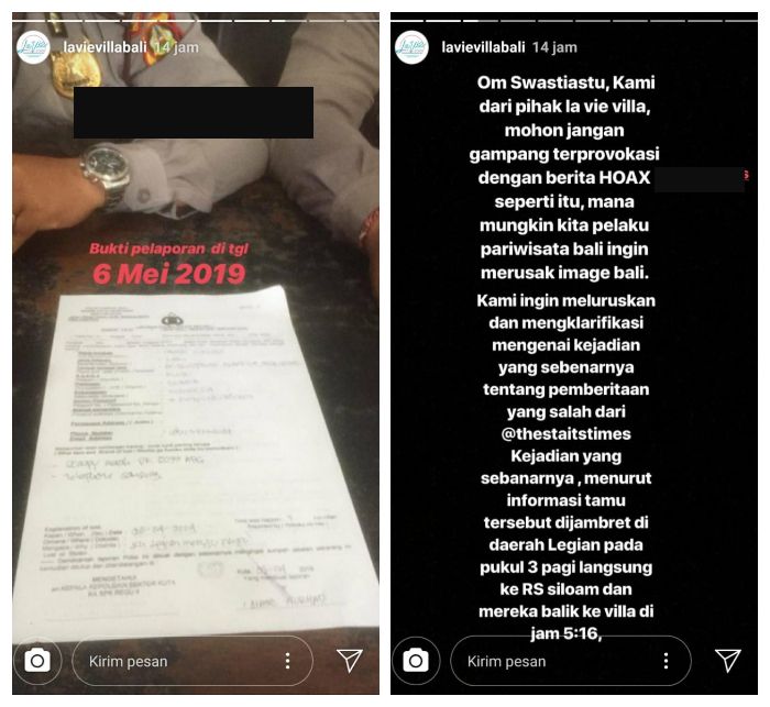 Instagram story klarifikasi vila