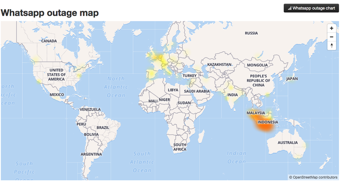 Data Down Detector menunjukkan, laporan Whatsapp yang down hanya terjadi di Indonesia