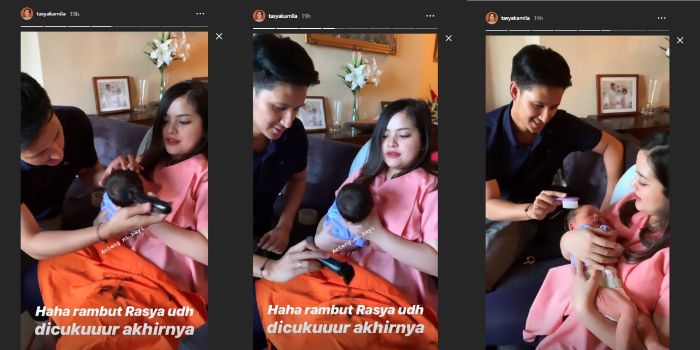 Tasya Kamila dan Randi Bachtiar kala mencukur rambut buah hatinya