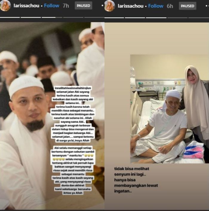 Larissa Chou mencurahkan kesedihannya di hari meninggalnya Ustaz Arifin Ilham.