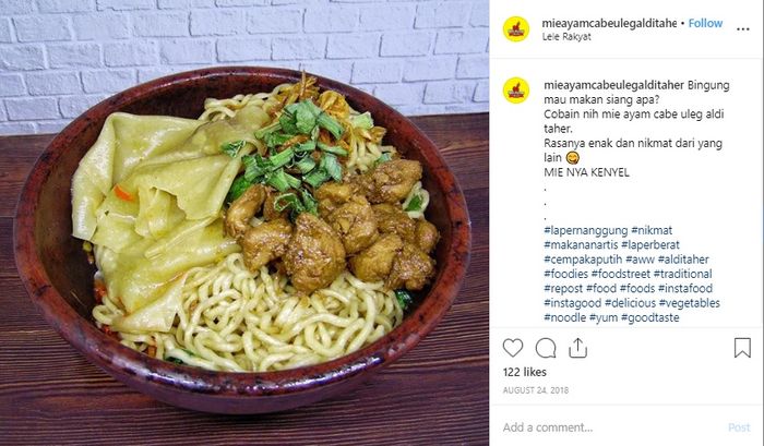 Produk mie ayam milik Aldi Taher (Instagram @mieayamcabeulegalditaher)
