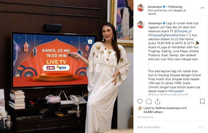 Unggahan Instagram Luna Maya