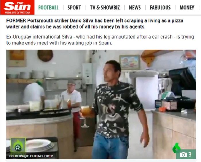 Mantan pemain Liga Inggris yang memebela klub Portsmouth, Dario Silva, menjadi pelayan restoran setelah alami kecelakaan horor dan ditipu sang agen.