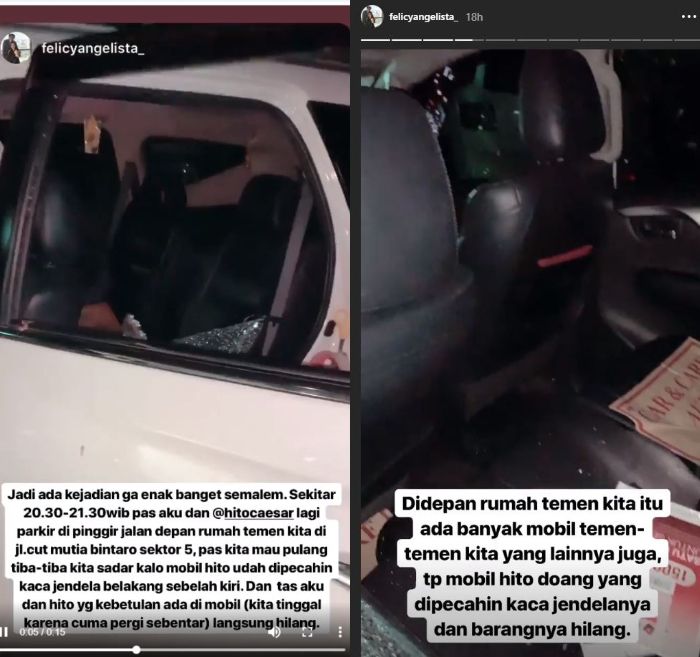 Kaca mobil Caesar Hito dipecah oleh orang tak dikenal.