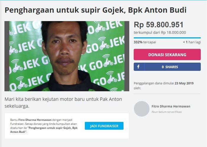 Donasi untuk driver ojol yang kehilangan motor saat membelikan pesanan.