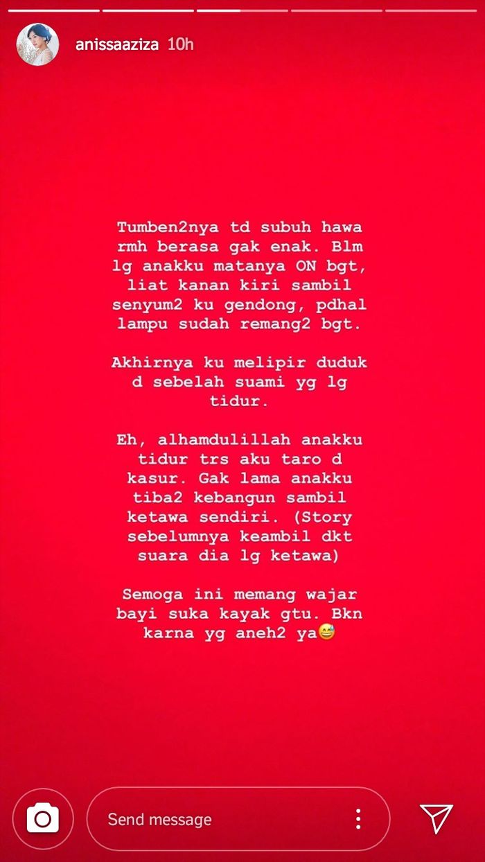 Anissa Aziza, istri Raditya Dika, menceritakan soal peristiwa janggal yang dialami anaknya, kemarin (25/5/2019).