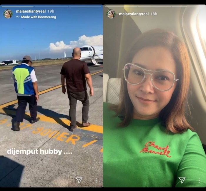 Insta story Maia Estianty yang dijemput suami naik private jet di Surabaya