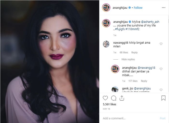 Komentar Anang Hermansyah saat wajah Ashanty disamakan dengan Millendaru.