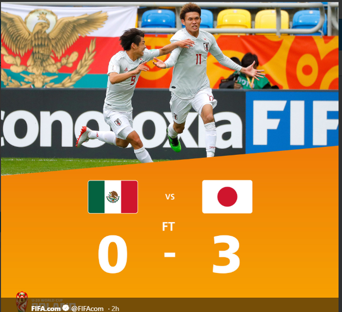 Jepang mengalahkan Meksiko 3-0 pada laga kedua Grup B Piala Dunia U-20 2019, Minggu (26/5/2019) di Gdynia, Polandia.