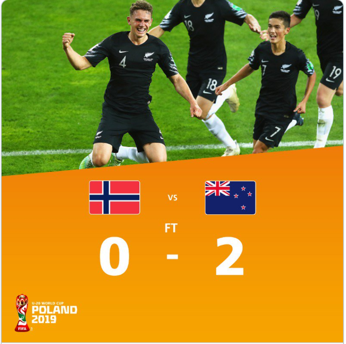 Selandia Baru mengalahkan Norwegia 2-0 dalam lanjutan Piala Dunia U-20 2019, Senin (27/5/2019).