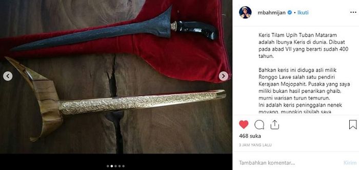 Mbah Mijan punya keris peninggalan nenek moyangnya dari Kerajaan Majapahit
