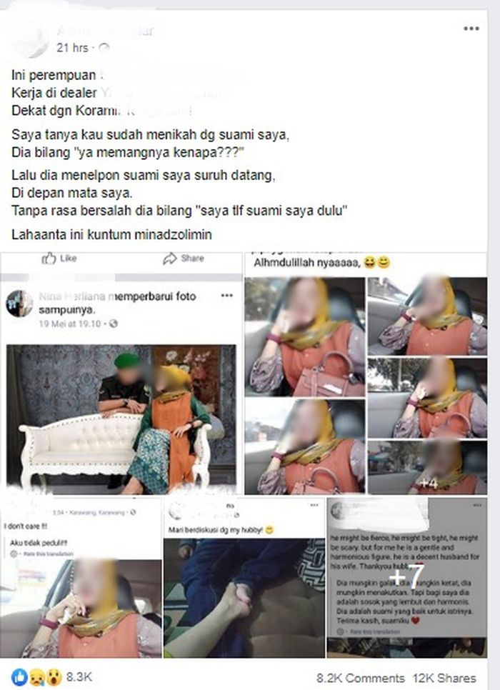 Unggahan istri sah untuk suaminya yang menikah siri dengan karyawan dealer.