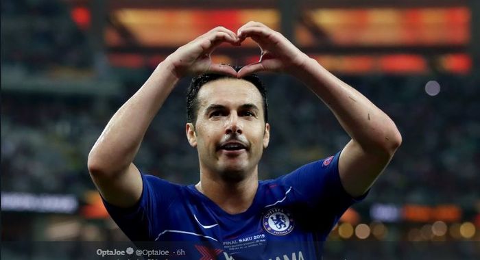 Pemain Chelsea, Pedro Rodriguez, merayakan golnya pada final Liga Europa kontra Arsenal, 29 Mei 2019 di Stadion Olimpiade Baku, Azerbaijan.