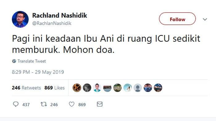 Cuitan politisi Demokrat soal kesehatan Ibu Ani Yudhoyono