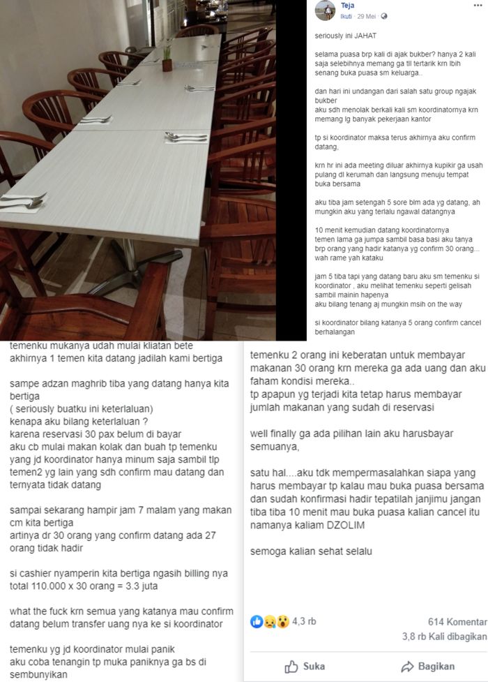 Curhatan pria yang membagikan pengalaman bukber yang viral di Facebook.