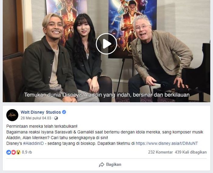 Disney Indonesia mengunggah video ketika Isyana dan Gamal bertemu idola mereka.