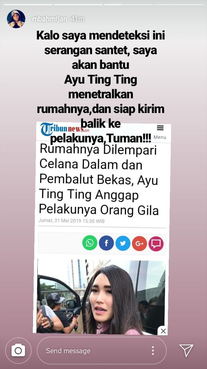 Mbah Mijan mengungkap adanya praktik ilmu hitam berupa santet yang diterima Ayu Ting Ting.