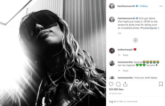 Unggahan Liam Hemsworth di Instagram saat menyebut dirinya husband goals