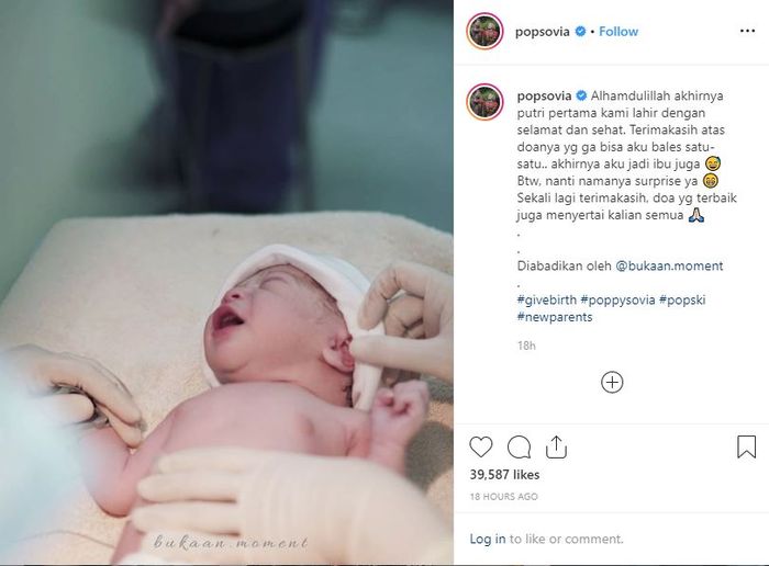 Poppy Sovia melahirkan anak pertamanya berjenis kelamin perempua