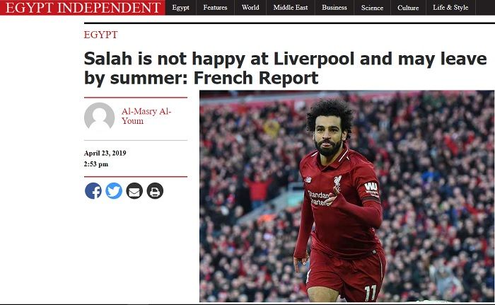 Pemberitaan Media Mesir soal Mohamed Salah berpeluang hengkang dari Liverpool karena tidak bahagia.