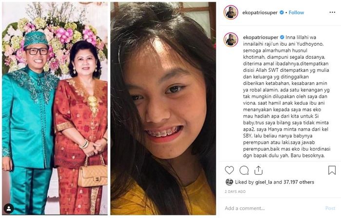 Unggahan Eko Patrio atas kepergian Ani Yudhoyono