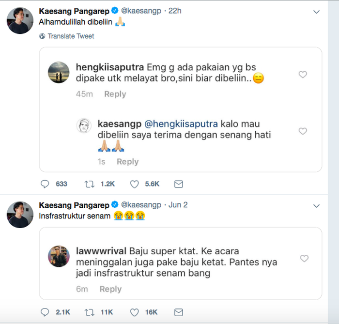 Cuitan akun Twitter Kaesang