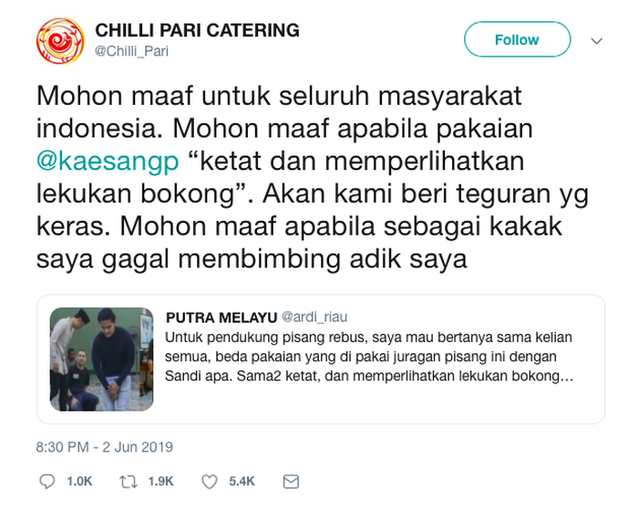 Cuitan Twitter @Chilli_Pari milik Gibran