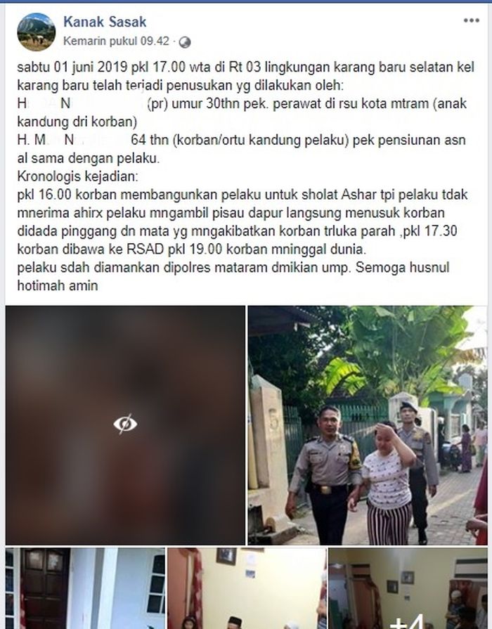 Hasil gambar untuk Wanita 30 Tahun ini Tega Bunuh Ayah Kandung karena Kesal Dibangunkan untuk Salat Viral di Facebook