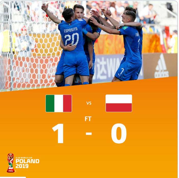 Italia mengalahkan Polandia 1-0 di babak 16 besar Piala Dunia U-20 2019, Minggu (2/6/2019).