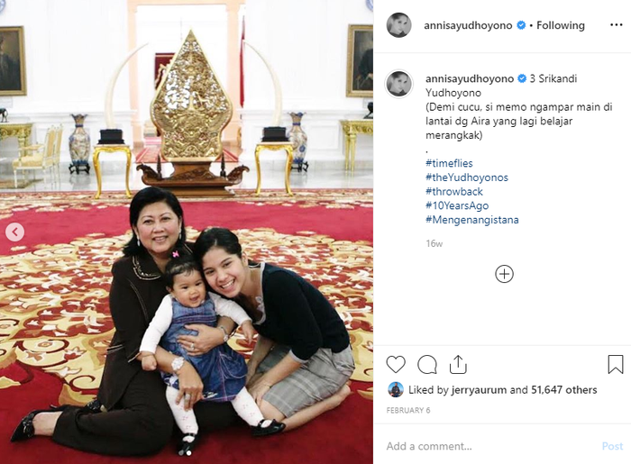 Ani Yudhoyono ngemper di Istana Negara