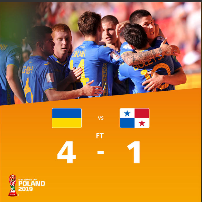 Ukraina mengalahkan Panama 4-1 di babak 16 besar Piala Dunia U-20 2019, Senin (3/6/2019).